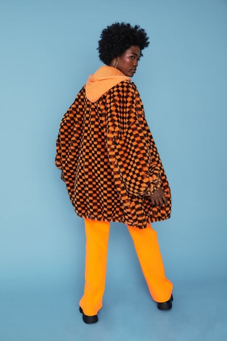 JAYLEY Orange Oversized Checkered Zip Coat