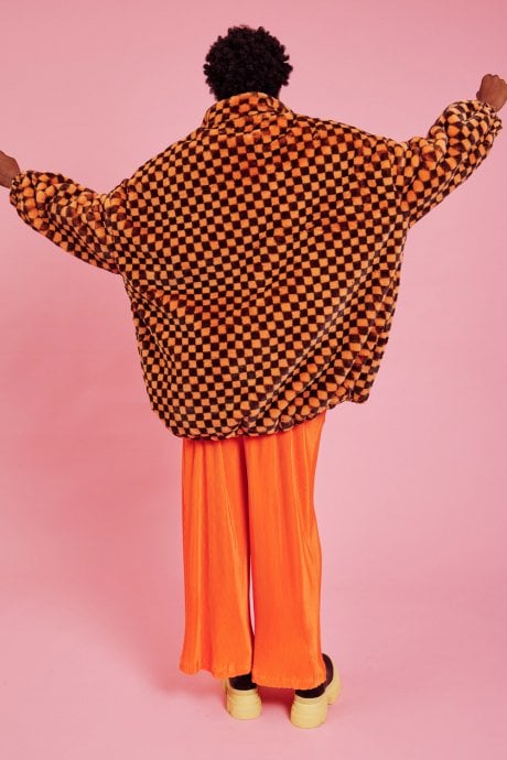 JAYLEY Orange Oversized Checkered Zip Coat