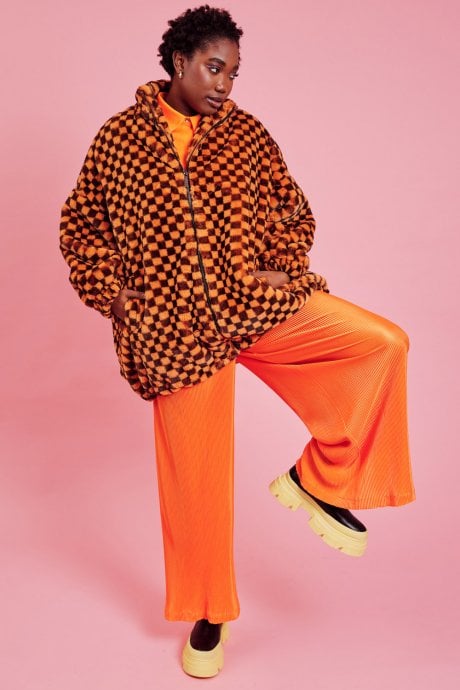 JAYLEY Orange oversized Checkered Zip Coat