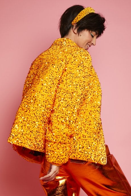 JAYLEY Orange Sequin Puffer Jacket