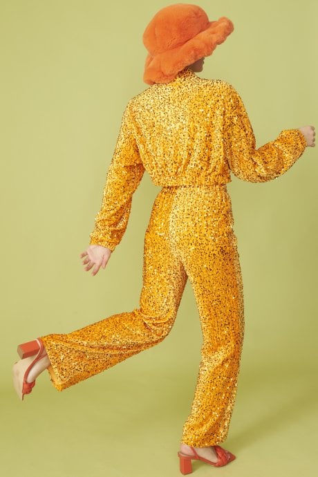 JAYLEY Orange Sequin Trousers With Elasticated Waste