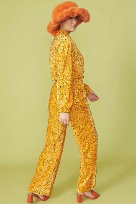 JAYLEY Orange Sequin Trousers With Elasticated Waste