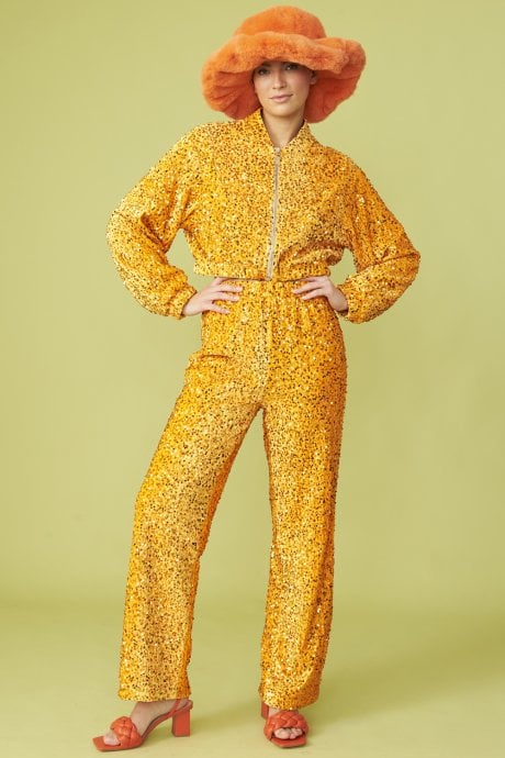 JAYLEY Orange Sequin Trousers with Elasticated Waste