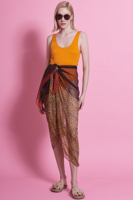 JAYLEY Orange Silk Blend Abstract Sarong