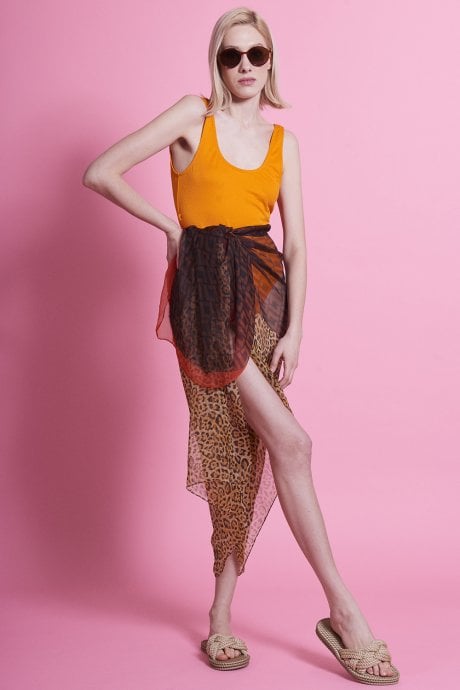 JAYLEY Orange Silk Blend Abstract Sarong