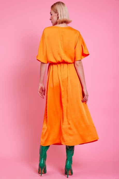 JAYLEY Orange Silk Blend Maxi Ruffle Dress