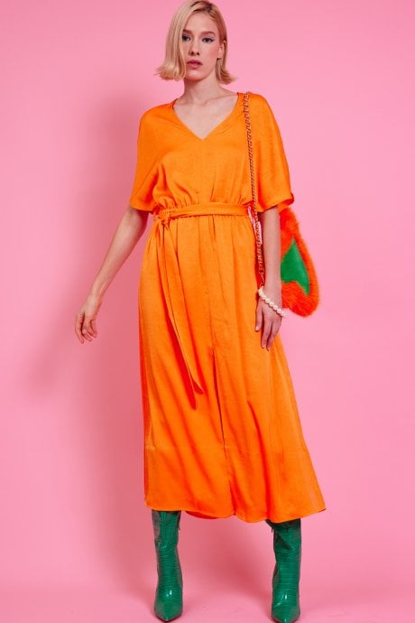 JAYLEY Orange Silk Blend Maxi Ruffle Dress