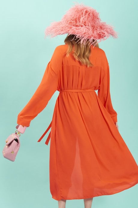 JAYLEY Orange Silk Blend Maxi Shirt Dress