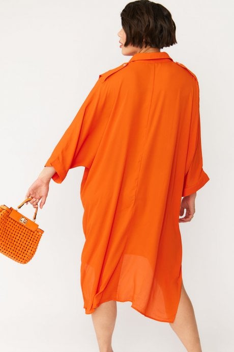 JAYLEY Orange Silk Blend Shirt Dress