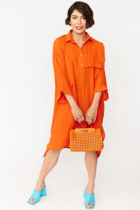 JAYLEY Orange Silk Blend Shirt Dress