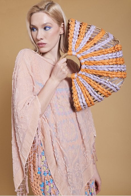 JAYLEY Orange Straw Half Moon Beach Bag