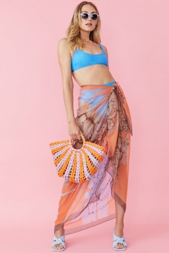 JAYLEY Orange Straw Half Moon Beach Bag