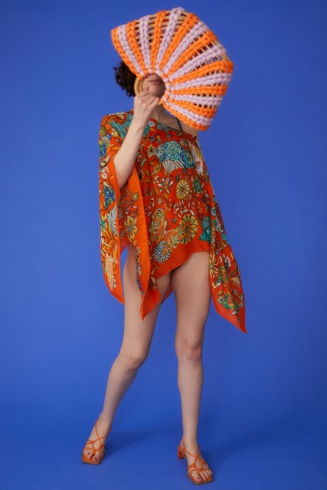 JAYLEY Orange Straw Half Moon Beach Bag