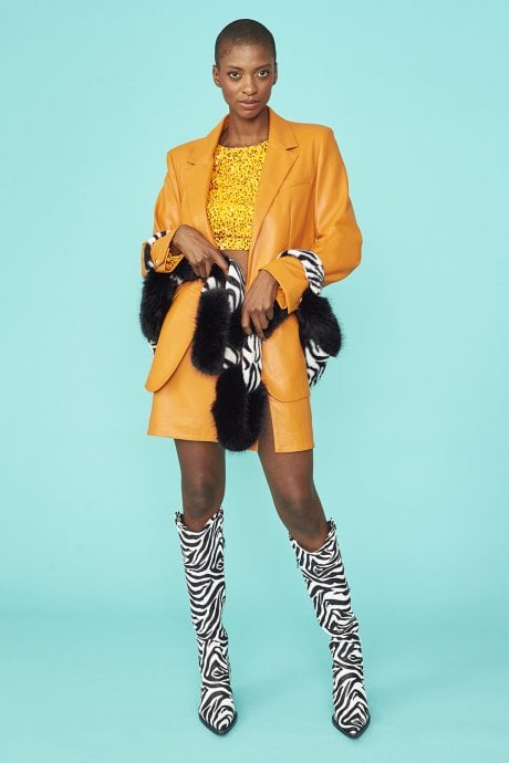 JAYLEY Orange Vegan Faux Leather Blazer