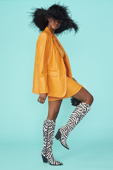 JAYLEY Orange Vegan Faux Leather Blazer