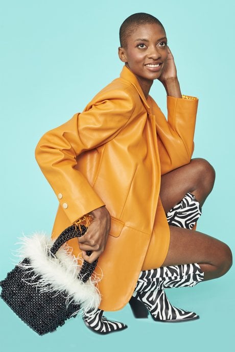 JAYLEY Orange Vegan Faux Leather Blazer