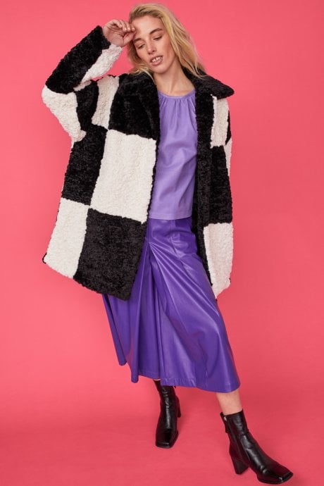 JAYLEY Oversized Black And White Midi Checkered Coat