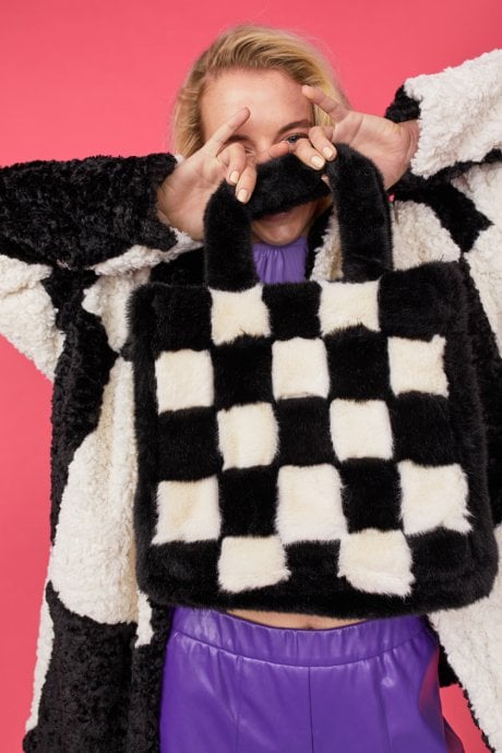 JAYLEY Oversized Black And White Midi Checkered Coat