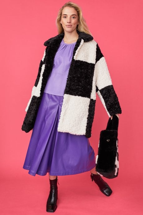 JAYLEY Oversized Black And White Midi Checkered Coat
