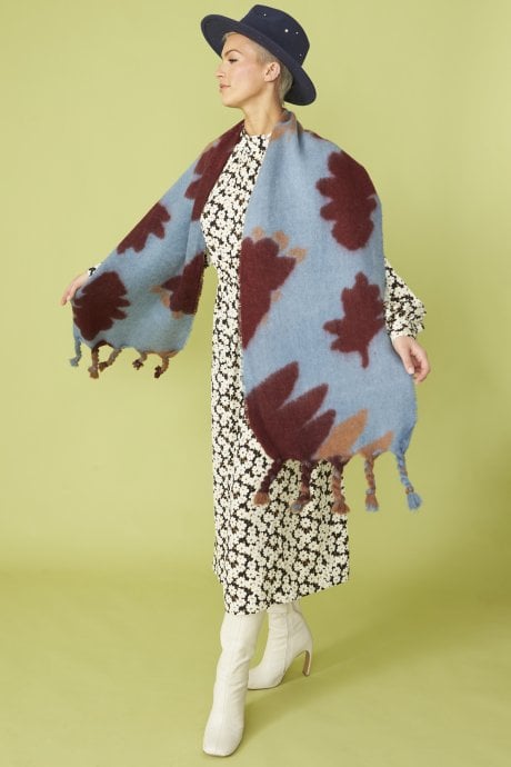 JAYLEY Oversized Blue Coloured Cashmere And Wool Scarf