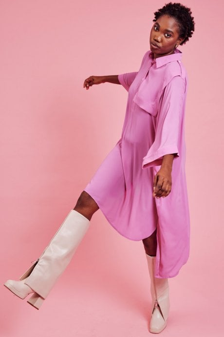 JAYLEY Oversized Pink Silk Blend Shirt Dress