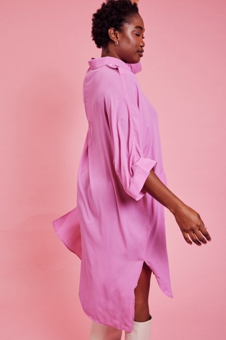 JAYLEY Oversized Pink Silk Blend Shirt Dress
