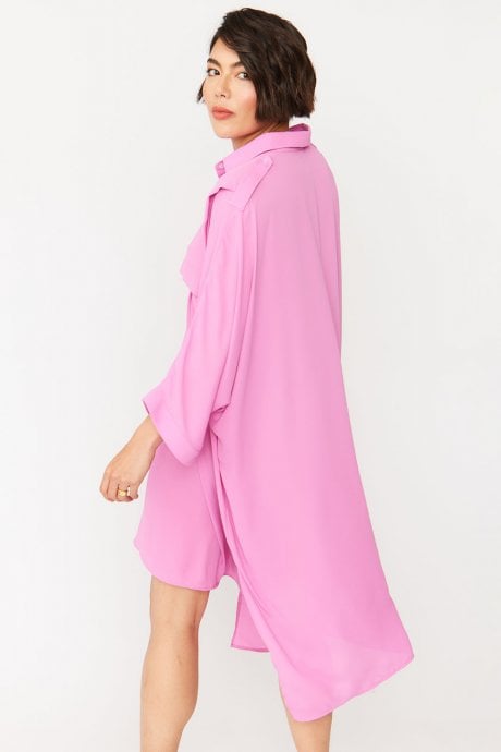 JAYLEY Oversized Pink Silk Blend Shirt Dress