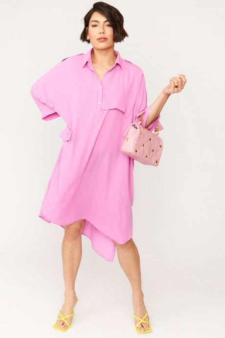 JAYLEY Oversized Pink Silk Blend Shirt Dress