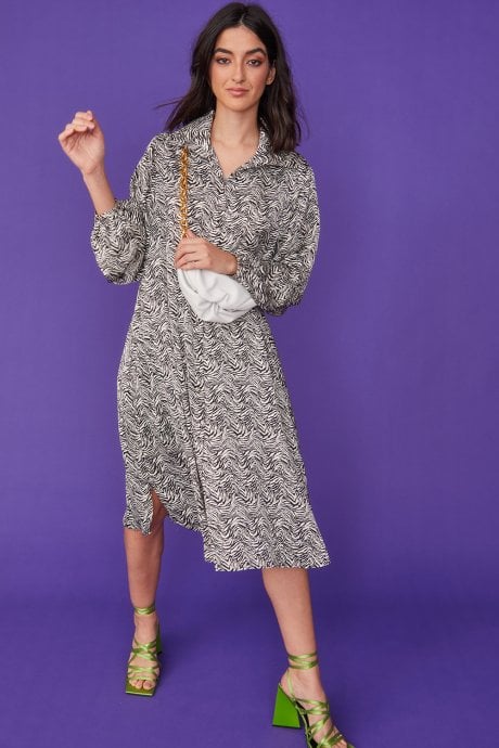 JAYLEY Oversized Silk Shirt Dress In Zebra Print