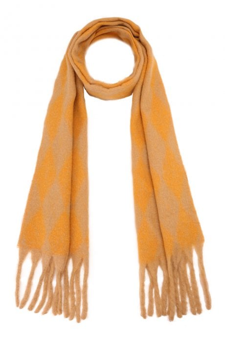 JAYLEY Oversized Tartan Cashmere Blend Scarf in Yellow
