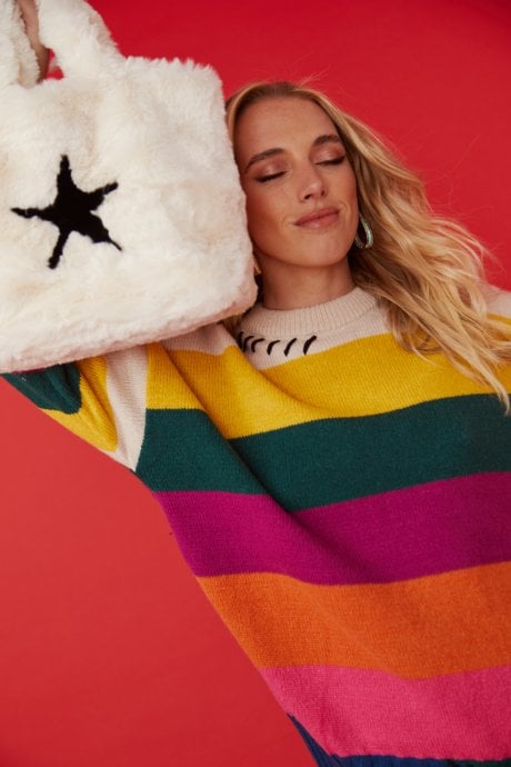 JAYLEY Oyster Faux Fur Tote Bag With Star Design