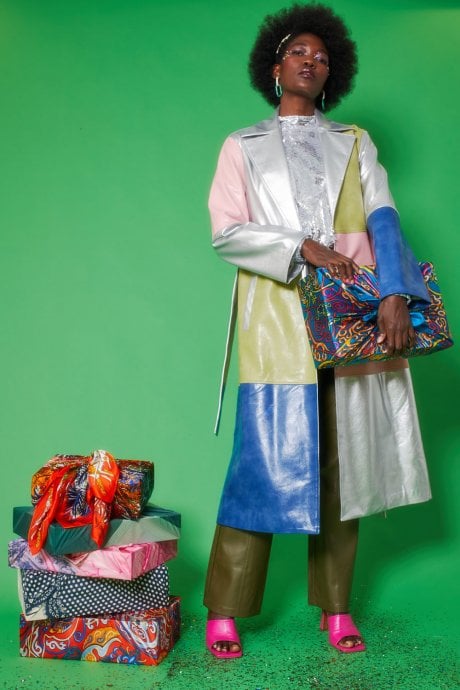 JAYLEY Patchwork Metallic Trench Coat