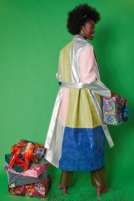 JAYLEY Patchwork Metallic Trench Coat