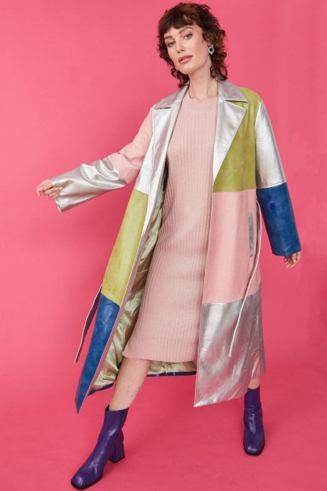 JAYLEY Patchwork Metallic Trench Coat