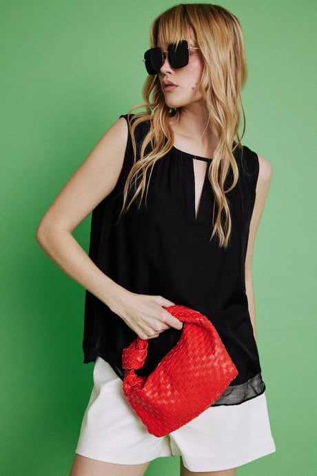 JAYLEY Peach Jodie Small Woven Shoulder Bag with Knot Detail