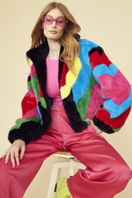 JAYLEY Picasso Bamboo Blend Hand Painted Cropped Coat