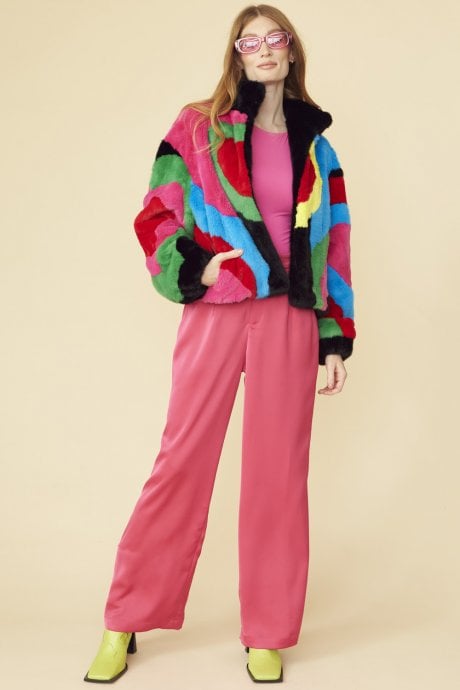 JAYLEY Picasso Bamboo Blend Hand Painted Cropped Coat