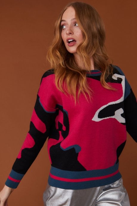 JAYLEY Pink And Black Abstract Cashmere Sweater