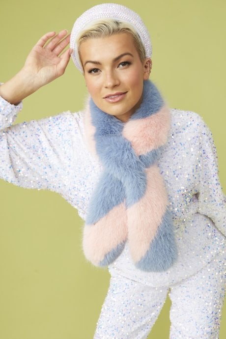 JAYLEY Pink And Blue Faux Fur Barber Style Scarf