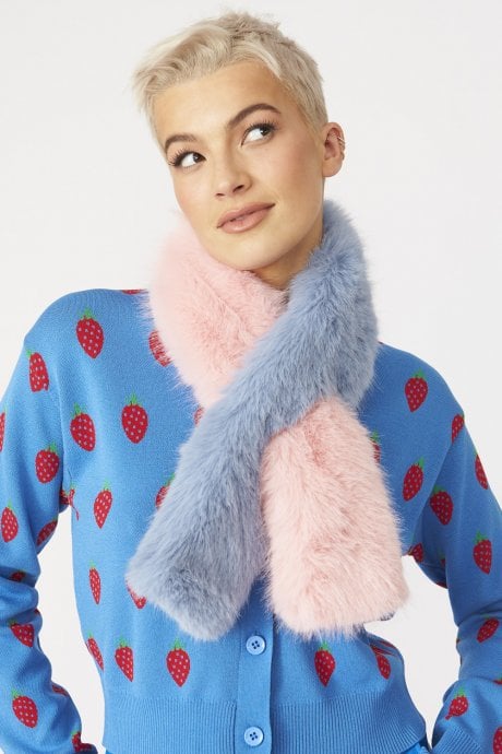 JAYLEY Pink and Blue Faux Fur Scarf