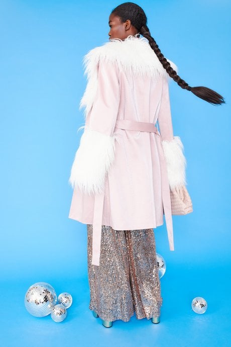 JAYLEY Pink And Cream Mongolian Fur And Faux Suede Coat