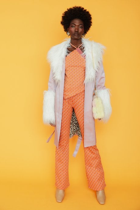 JAYLEY Pink And Cream Mongolian Fur And Faux Suede Coat