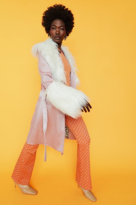 JAYLEY Pink And Cream Mongolian Fur And Faux Suede Coat
