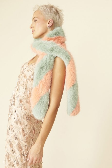 JAYLEY Pink And Green Faux Fur Barber Style Scarf