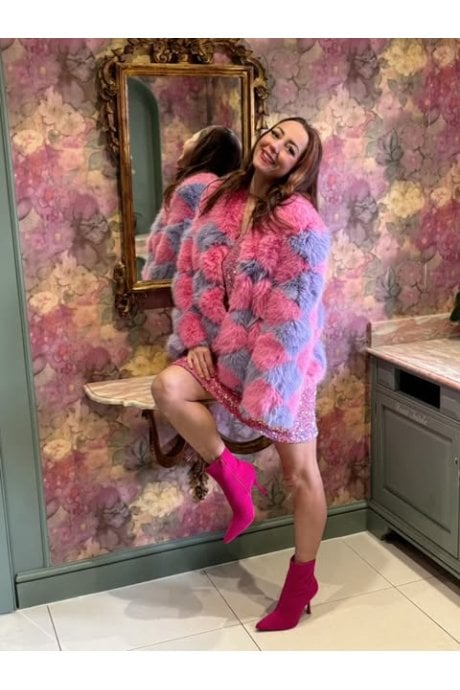 JAYLEY Pink And Purple Delilah Diamond Faux Fur Jacket