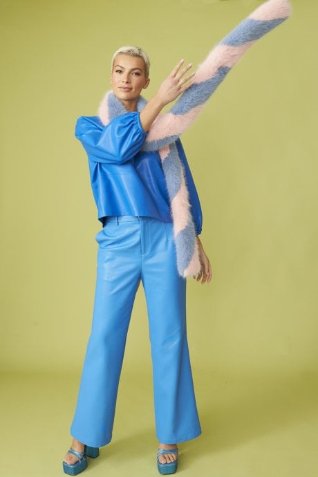 JAYLEY Pink and Purple Faux Fur Barber Style Scarf