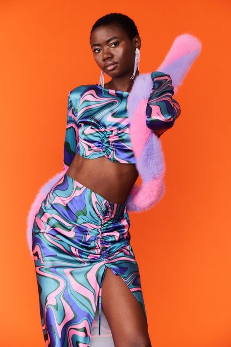 JAYLEY Pink And Purple Faux Fur Contrast Barber Twist Scarf