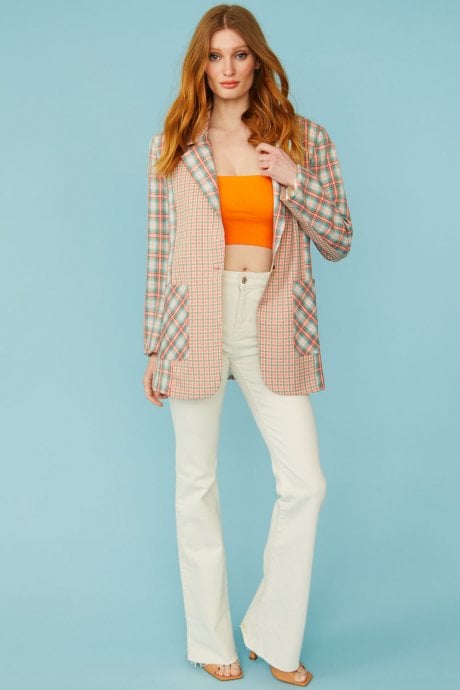 JAYLEY Pink And Teal Check Blazer Jacket