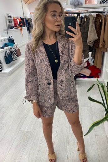 JAYLEY Pink Animal Print Faux Suede Python Blazer
