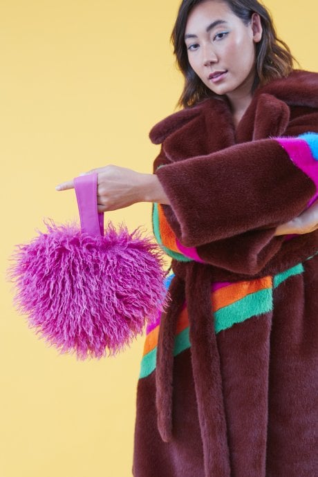 JAYLEY Pink Bamboo Eco Faux Fur Bag